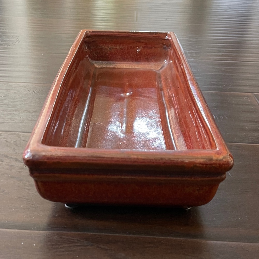 Large Burnt Orange Glazed Rectangle Bonsai Succulent Pot 15"L x 6"W x 2.75"H New - Picture 6 of 11